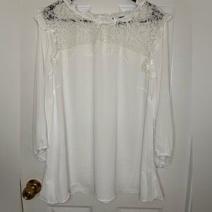 City Chic Lace Angel Elbow Sleeve Top - Ivory, Size 18